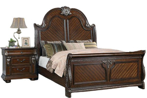 English Elm Traditional Queen Bed Solid Wood Frame with Panel Headboard Warm Brown Bedroom Piece B011S02130