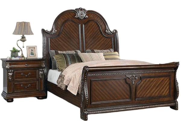 English Elm Traditional Queen Bed Solid Wood Frame with Panel Headboard Warm Brown Bedroom Piece B011S02130