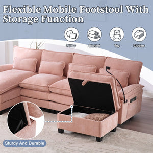 English Elm United We Win 106" U-Shaped Sectional Sofa - Comfy Chenille Cloud Couch With Usb Ports & Storage Ottoman W1568S00231-GIGA