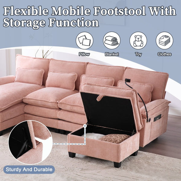 English Elm United We Win 106" U-Shaped Sectional Sofa - Comfy Chenille Cloud Couch With Usb Ports & Storage Ottoman W1568S00231-GIGA