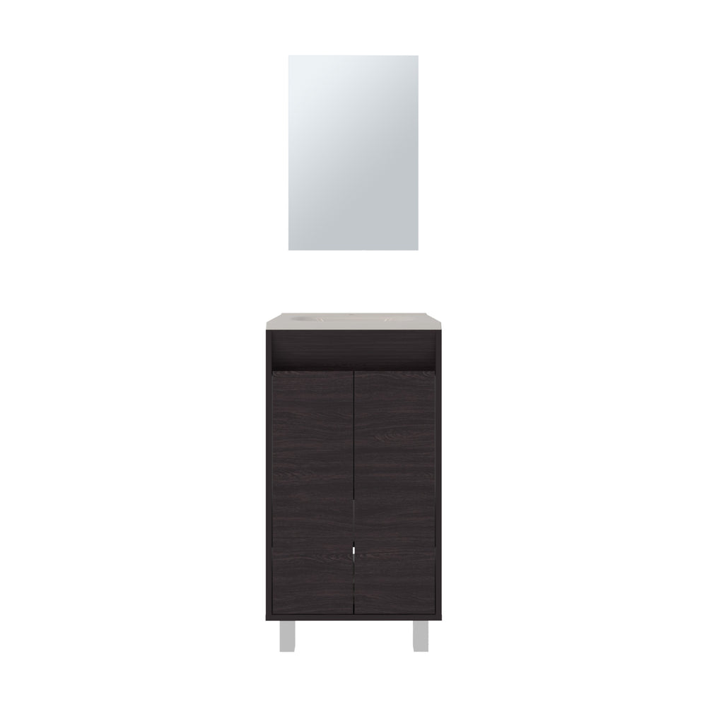 English Elm Brady Black Mirror Bathroom Cabinet with Bolonia Mirror, 1 Door, Drawer & Open Shelf, Compact Elegance B200P335380