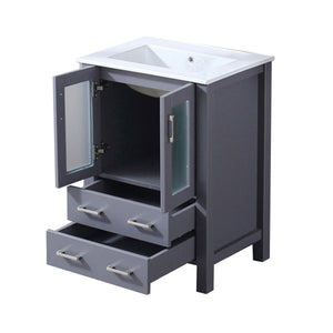 English Elm Dark Grey Bath Vanity 24" W X 18.25" D - Stylish Ceramic Top, Soft-Close Drawers & Space-Saving Design B2731P260411