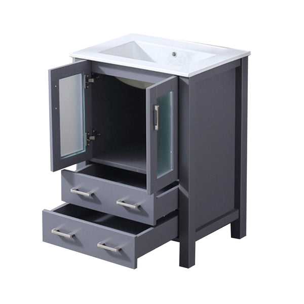English Elm Dark Grey Bath Vanity 24" W X 18.25" D - Stylish Ceramic Top, Soft-Close Drawers & Space-Saving Design B2731P260411