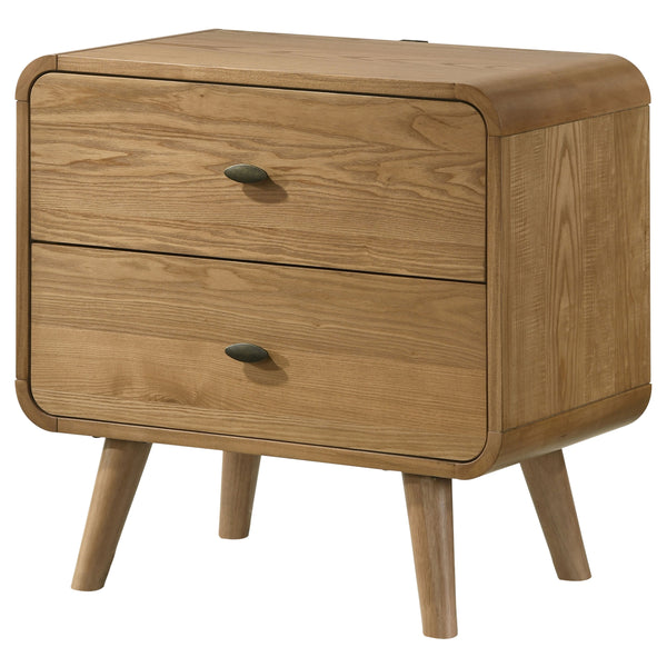 English Elm Winston Retro Light Ash 2-Drawer Nightstand with Felt-Lined Drawer, Rounded Edges, Tapered Legs B062P375525
