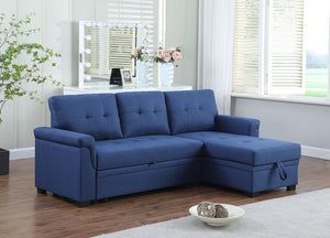 English Elm Jardin Reversible L-shaped Sectional Sleeper Sofa with Chaise Storage and Tufted Fabric Blue B2749S00007
