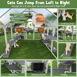 English Elm Large Walk-in Pine Wood Catio Enclosure with Platforms Resting Boxes and Planter Grey,White N704G201619K