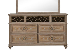 English Elm Simple Contemporary Chest of Drawers with Solid Wood Veneer, Felt-Lined Top Drawer & Metal Handles Oak,Rustic 22 L x 67 W x 39 H B2741P357505