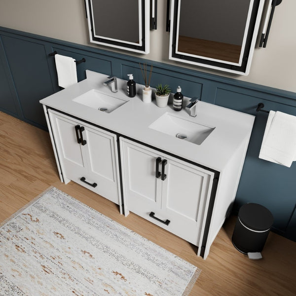 English Elm White Double Bath Vanity With Cultured Marble Top, Chrome Faucet & Ample Storage For Your Bathroom B2731P260619-GIGA