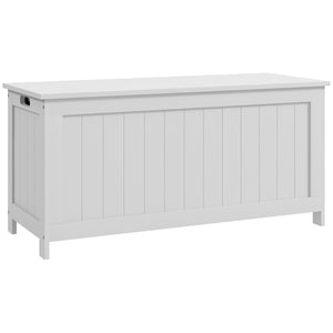 English Elm HOMCOM Spacious 39.4" Wooden Storage Chest with Safety Hinges, Sturdy Seat, Handles, 352 lb Cap. White W2225P173961