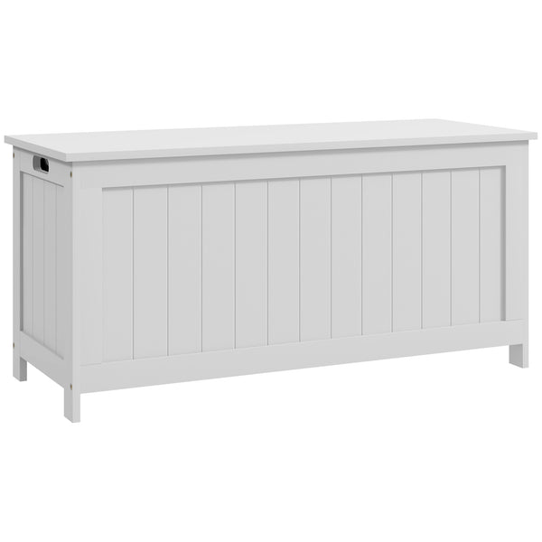 English Elm HOMCOM Spacious 39.4" Wooden Storage Chest with Safety Hinges, Sturdy Seat, Handles, 352 lb Cap. White W2225P173961