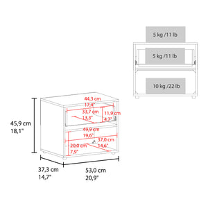 English Elm FM Round Rock Nightstand Stained Walnut with Drawer & Open Shelf, Modern Compact Bedroom Storage B128P283300