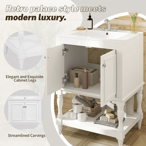 English Elm 24'' French Style Bathroom Vanity with Ceramic Sink Soft Close Cabinet and Drawer White N710P411341K