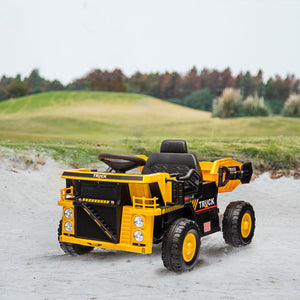 English Elm Qaba 12v Kids Dump Truck Ride on with Electric Bed Shovel and Spring Suspension W2225P249822