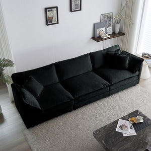English Elm Mid-Century Modern 3-Seater Sofa In Black Chenille With Pillows - Stylish Comfort For Any Space W714S00627
