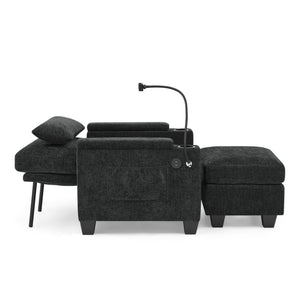 English Elm Single Chenille Manual Recliner with Usb Port Hidden Storage Ottoman and Cup Holders Black W487P423649