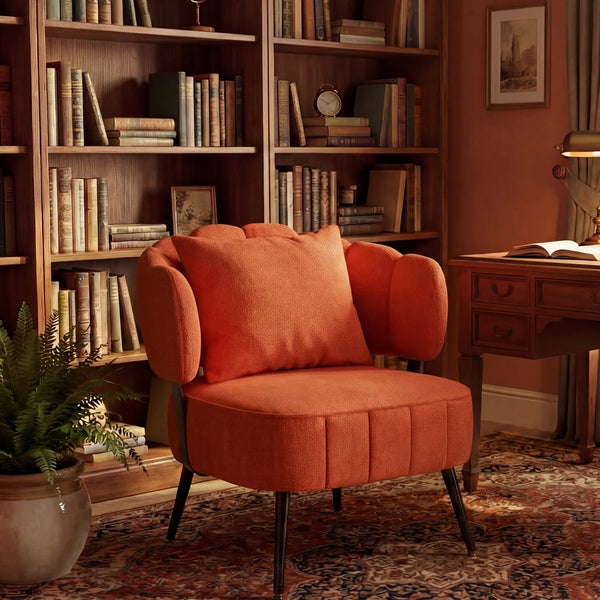 English Elm Decorative Chenille Barrel Tub Chair with Pocket Coil Cushion for Cozy Reading Nooks Orange W5188P462023