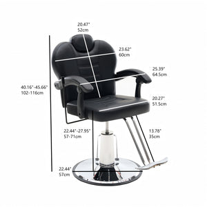 English Elm 102°-140° Heavy Duty Reclining Barber Chair with Hydraulic Pump, 360° Swivel, PU Leather, Stable Anti-Slip Base for Busy Salons and Stylists W2069P290382