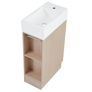 English Elm 18.6" Bathroom Vanity with Sink and Ceramic Top, MDF Cabinet with Door, TP Holder & Shelf Natural N725P212181N