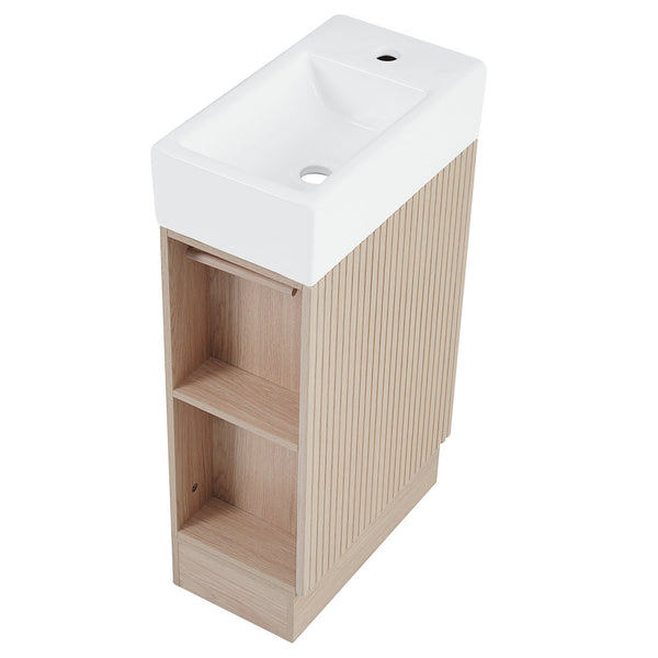 English Elm 18.6" Bathroom Vanity with Sink and Ceramic Top, MDF Cabinet with Door, TP Holder & Shelf Natural N725P212181N
