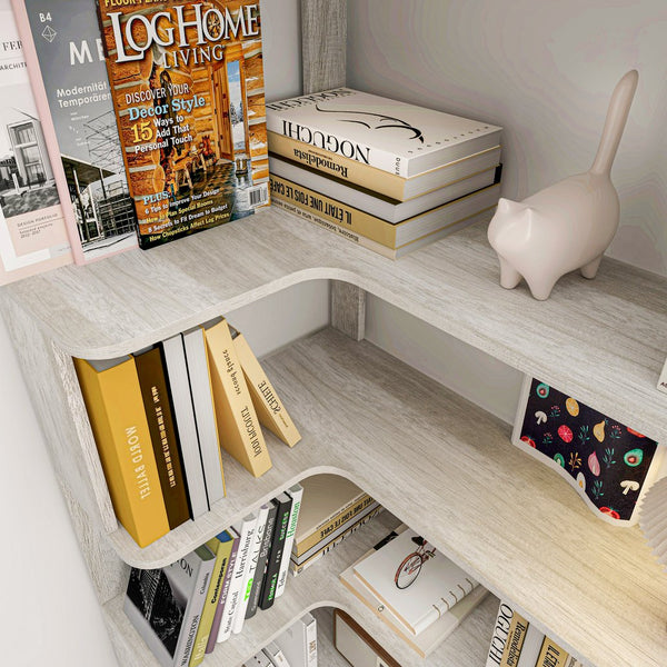 English Elm 90cm L-shaped Corner Bookcase Five Tier Open Shelving Unit for Home Office W2899P444149