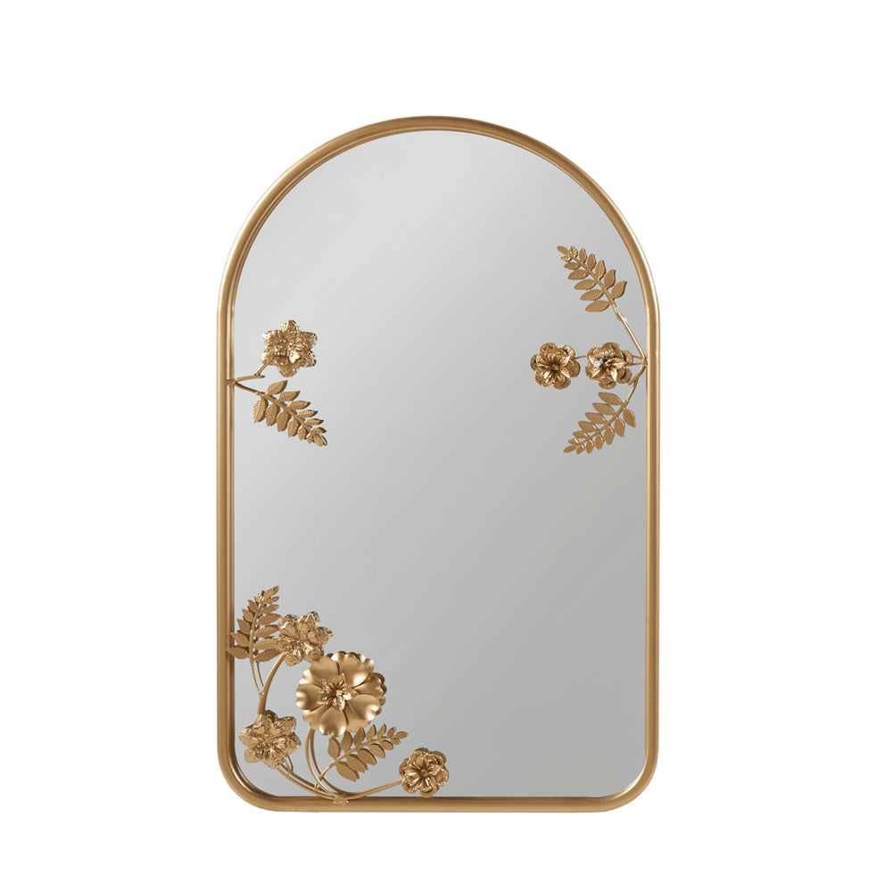 JLA Home Madison Park - Arched Metal Floral Wall Mirror with Gold Sculptural Flowers & Leaves, Elegant Vintage Glam Accent Piece MP95F-0315