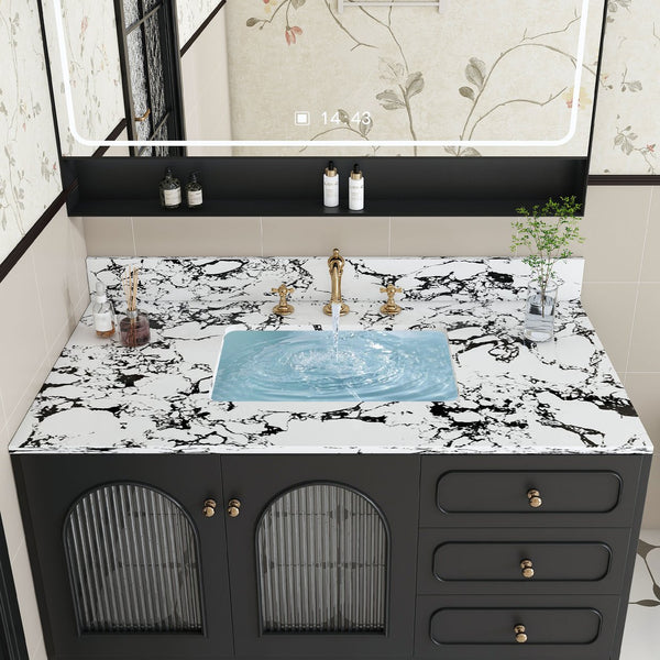 English Elm 43"X22" Bathroom Vanity Top With Undermount Sink & Backsplash - Panda White Artificial Marble Elegance W509P362108