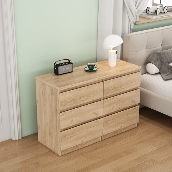 English Elm 19.7-inch Matte Finish 3 Drawer Nightstand Set of 2 Handle Free Modern Bedroom Storage Natural W3151S00077
