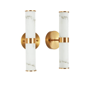 English Elm Golden Resin Wall Sconce Set of 2 - Marble-Effect Gold Accent Vertical Indoor Lights for Hallway W2312P374969