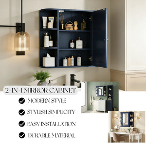 English Elm Bathroom Wall Cabinet with Mirror Door Open Shelving and Adjustable Interior Storage Blue N817P375228B