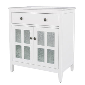 English Elm Christopher Knight Home® - 30" Bathroom Vanity with Ceramic Sink, Solid Wood Legs, Adjustable Shelf, Tip-Out Tray, Soft-Close Hinges, Silver Knobs, Moisture-Resistant Finish White N817P286250W