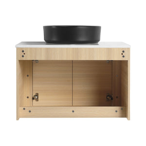 English Elm 30'' Wall-Mounted Bathroom Vanity With Ceramic Art Sink, Soft-Close Doors & Space-Saving Design W999S00463