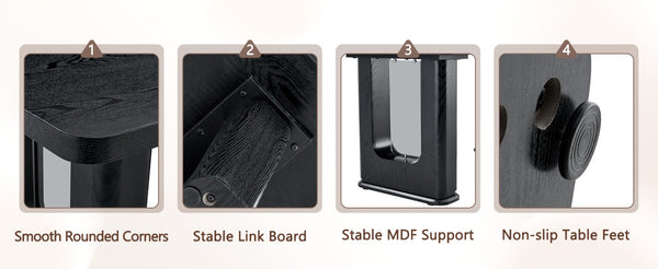 English Elm Table 7-Piece Dining Set: Stylish Black Wood & Glass Finish With 6 Comfortable Pu Chairs & Arched Legs W1151S04305-GIGA