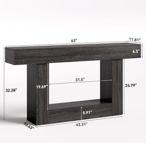 English Elm Practical Geometric Console Table with Matte Black Wood Grain Finish for Entryway or Sofa Dark Gray T3971P454069