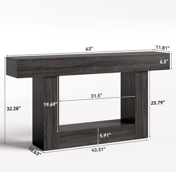 English Elm Practical Geometric Console Table with Matte Black Wood Grain Finish for Entryway or Sofa Dark Gray T3971P454069