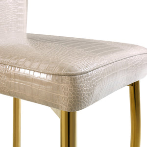 English Elm A Set of 2 Crystal Button Faux Leather Dining Chairs with Embossed Croc Texture Beige,Gold W3226P340253