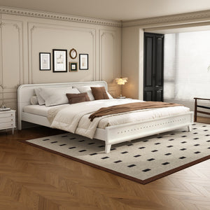 English Elm Pine Solid Wood King Bed Matte Finish Platform Frame Tall Headboard No Box Spring White N770PK291028K