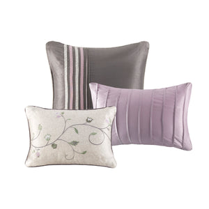English Elm Embroidered 7-Piece Comforter Set In Soft Purple & Grey For California King - Luxurious Floral Design B03596943