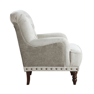 English Elm 1pc Beige Accent Chair – Button-Tufted Fabric, Nailhead Trim, Solid Wood Frame, Luxurious Living Room Seat B011P281844