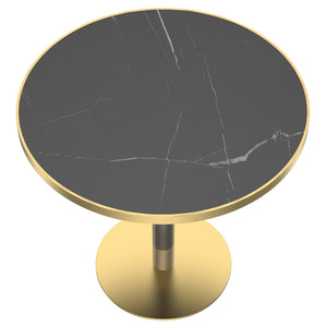English Elm Round Tulip Bistro Table Faux Marble Top Gold Pedestal Base for Small Dining Spaces W3316P421502