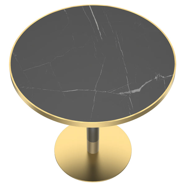 English Elm Round Tulip Bistro Table Faux Marble Top Gold Pedestal Base for Small Dining Spaces W3316P421502