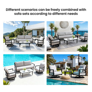 English Elm 4pc Outdoor Patio Set Sintered Stone Table Sunbrella Cushions Aluminum Frame W1886S00040