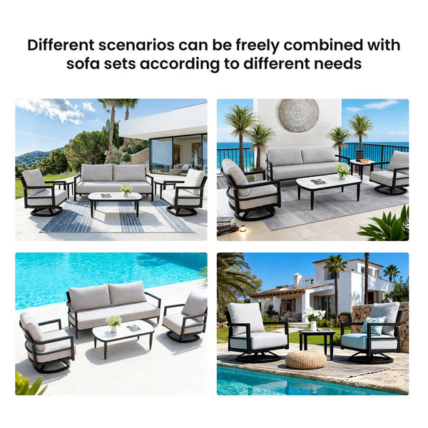 English Elm 6pc Outdoor Conversation Set Sintered Stone Sunbrella Aluminum Patio Resort Lounge W1886S00045