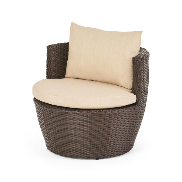 English Elm Christopher Knight Home® - KONO Woven Outdoor 3-Piece Patio Chat Set with Aluminum Frame, Tempered Glass Table, Cushions Brown+Beige 53142.00ALUBRN