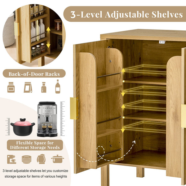 English Elm U_style Striped Four Door Sideboard Mdf Buffet Cabinet with Adjustable Shelves for Dining Natural N711P345170O