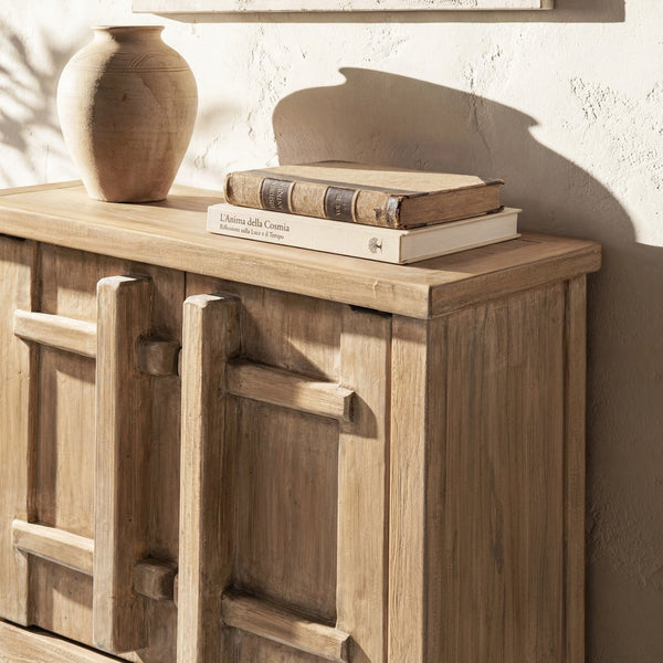 English Elm Rowan Reclaimed Pine Two Door Accent Cabinet with Carved Handles Rustic Storage B2719P474453