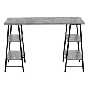 English Elm Computer Desk with Industrial Sawhorse Legs and 4 Open Shelves, 48" Reclaimed Wood-Look Workspace Grey 51 L x 26 W x 5 H B2710P219815