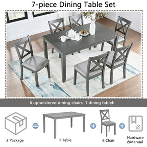 English Elm 6 Piece Rubberwood Dining Set with Bench and Linen Chairs for Transitional Kitchen W1998S00097