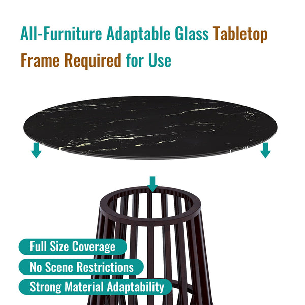 English Elm 36"inch Round Tempered Glass Tabletop Marble Print Indoor Outdoor Dining Patio Black W241P361489