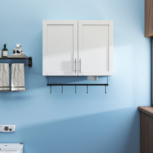 English Elm Bathroom Wall Cabinet with Adjustable Shelf, Towel Bar, 5 Hooks, Space-Saving Over-Toilet Storage, White W331P281277