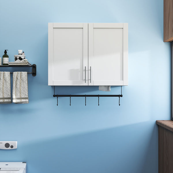 English Elm Bathroom Wall Cabinet with Adjustable Shelf, Towel Bar, 5 Hooks, Space-Saving Over-Toilet Storage, White W331P281277